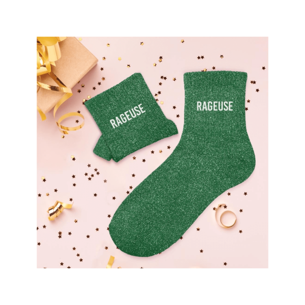 Chaussettes - Femme - Vert avec paillettes - Rageuse - Taille 36/42 - Humour - Cadeau