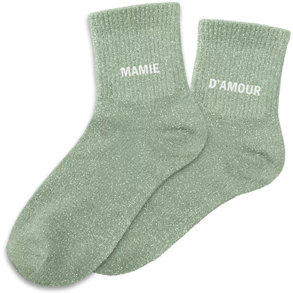phot-Chaussettes - Femme - Vert avec paillettes - Mamie d'amour - Taille 36/42 - Humour - Cadeau