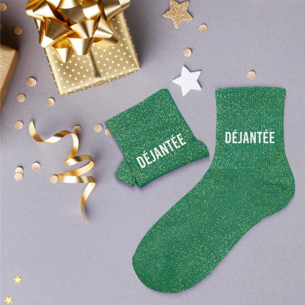 Chaussettes - Femme - Vert avec paillettes - Déjantée - Taille 36/42 - Humour - Cadeau