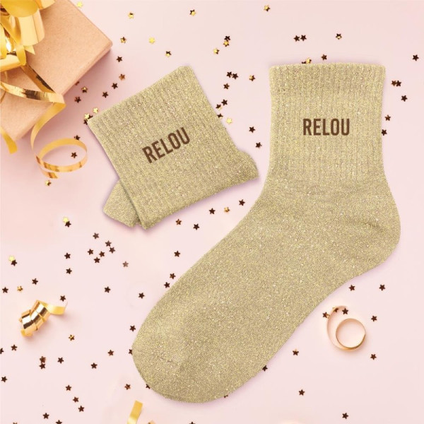 Chaussettes - Femme - Beige avec paillettes - Relou - Taille 36/42 - Humour - Cadeau