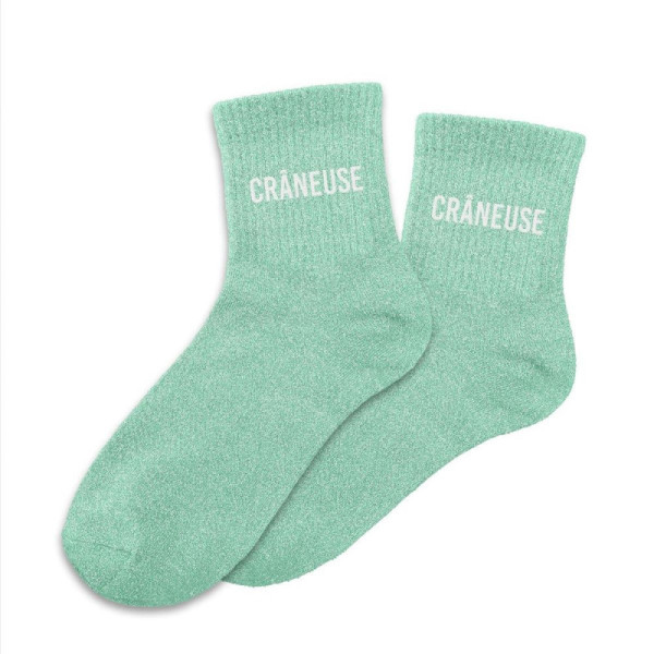 photo-Chaussettes - Femme - Vert avec paillettes - Crâneuse - Taille 36/42 - Humour - Cadeau
