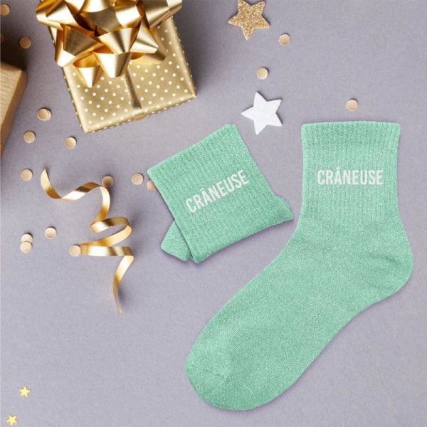 Chaussettes - Femme - Vert avec paillettes - Crâneuse - Taille 36/42 - Humour - Cadeau