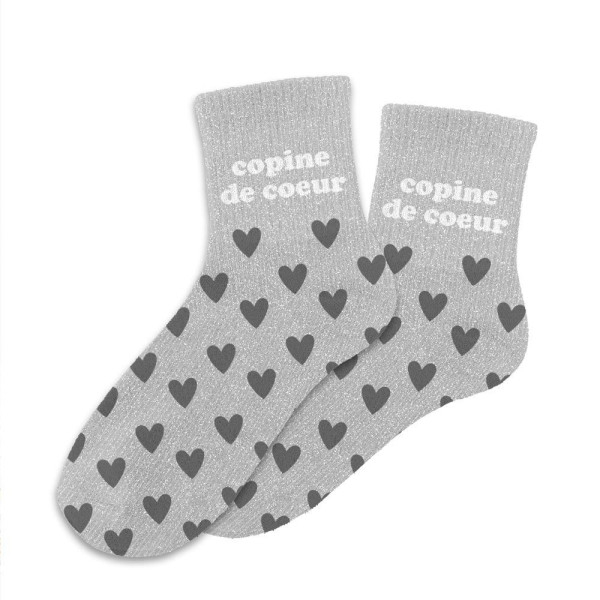 photo-Chaussettes - Femme - Gris avec paillettes - Copine de cœur - Taille 36/42 - Humour - Cadeau