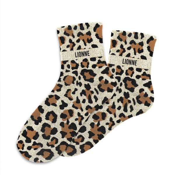 PHOTO-Chaussettes - Femme - Motif léopard avec paillettes - Lionne - Taille 36/42 - Humour - Cadeau