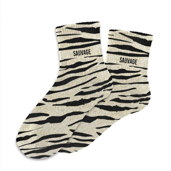 photo-Chaussettes - Femme - Tigré avec paillettes - Sauvage - Taille 36/42 - Humour - Cadeau