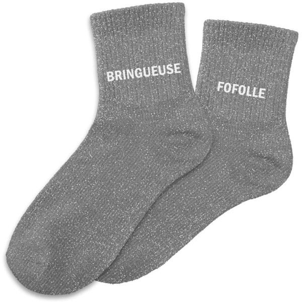 PHOTO-Chaussettes - Femme - Gris avec paillettes - Bringueuse fofolle - Taille 36/42 - Humour - Cadeau
