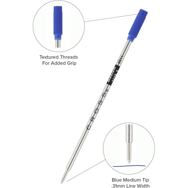 Recharge - Cartouche - Pour stylo-bille - Bleu - Pointe moyenne - Cross - 8511