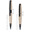 Stylo roller - Parure cadeau - Corps métal beige mat - Pointe moyenne - Cross Edge Rollerball