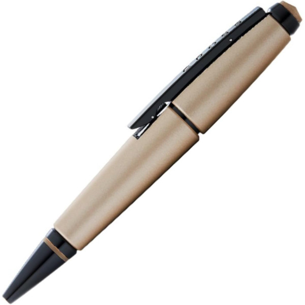 Stylo roller - Parure cadeau - Corps métal beige mat - Pointe moyenne - Cross Edge Rollerball