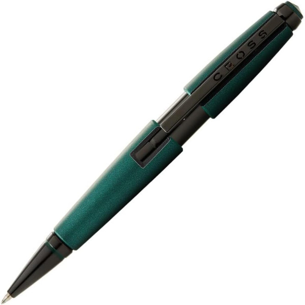 photo-Stylo roller - Parure cadeau - Corps métal vert mat - Pointe moyenne - Cross Edge Rollerball