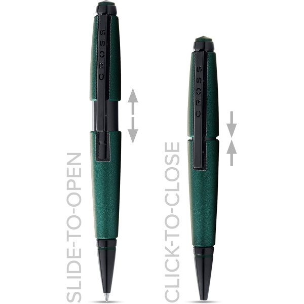 Stylo roller - Parure cadeau - Corps métal vert mat - Pointe moyenne - Cross Edge Rollerball