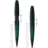 Stylo roller - Parure cadeau - Corps métal vert mat - Pointe moyenne - Cross Edge Rollerball