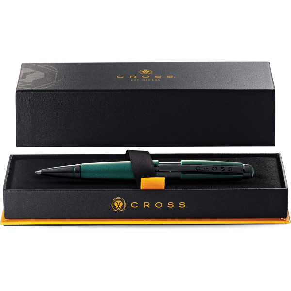 Stylo roller - Parure cadeau - Corps métal vert mat - Pointe moyenne - Cross Edge Rollerball