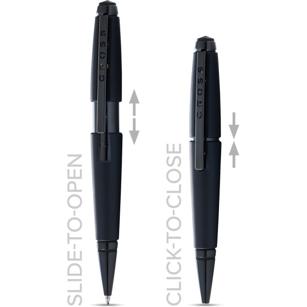 Stylo roller - Parure cadeau - Corps métal noir mat - Pointe moyenne - Cross Edge Rollerball