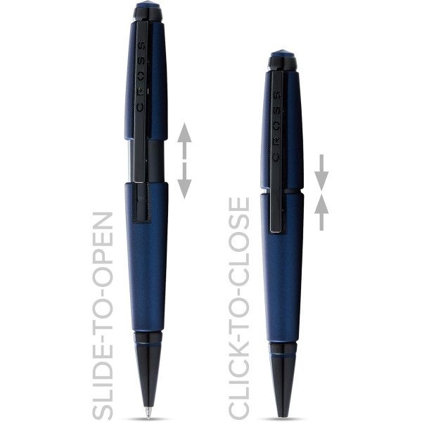 Stylo roller - Parure cadeau - Corps métal bleu mat - Pointe moyenne - Cross Edge Rollerball