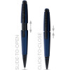Stylo roller - Parure cadeau - Corps métal bleu mat - Pointe moyenne - Cross Edge Rollerball