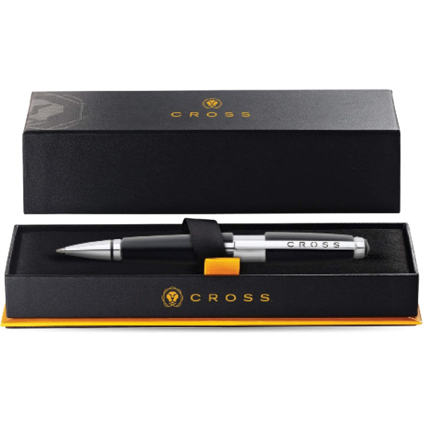Stylo roller - Parure cadeau - Corps métal noir - Pointe moyenne - Cross Edge Jet Black