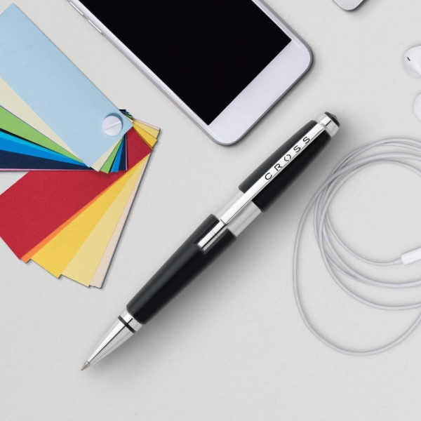 Stylo roller - Parure cadeau - Corps métal noir - Pointe moyenne - Cross Edge Jet Black