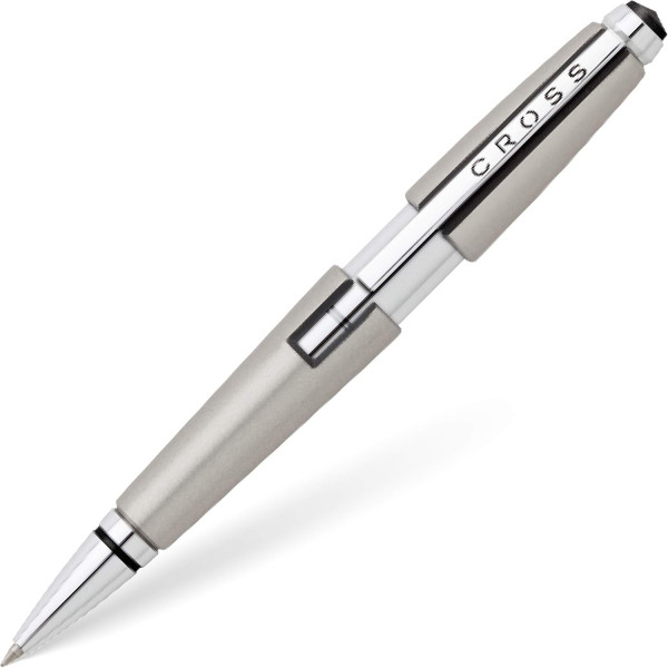 photo-Stylo roller - Parure cadeau - Corps métal gris titane - Pointe moyenne - Cross Edge