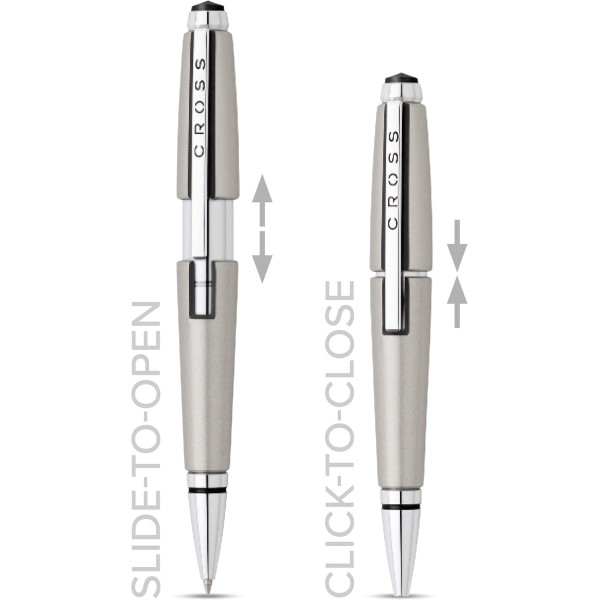 Stylo roller - Parure cadeau - Corps métal gris titane - Pointe moyenne - Cross Edge