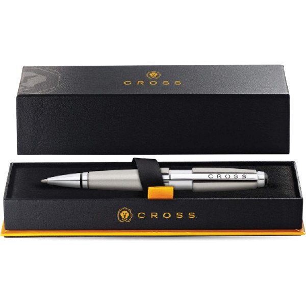 Stylo roller - Parure cadeau - Corps métal gris titane - Pointe moyenne - Cross Edge