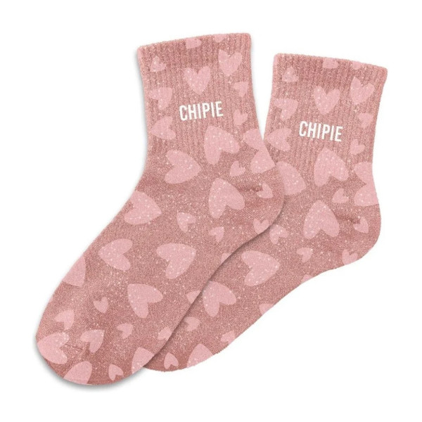 photo-Chaussettes - Femme - Rose avec paillettes - Chipie - Taille 36/42 - Humour - Cadeau