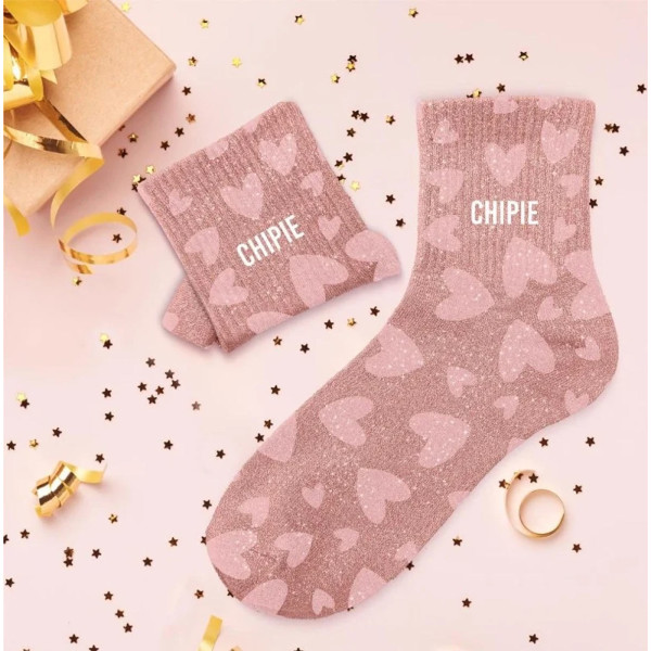 Chaussettes - Femme - Rose avec paillettes - Chipie - Taille 36/42 - Humour - Cadeau
