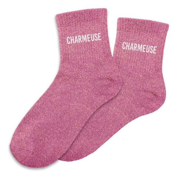 photo-Chaussettes - Femme - Rose avec paillettes - Charmeuse - Taille 36/42 - Humour - Cadeau