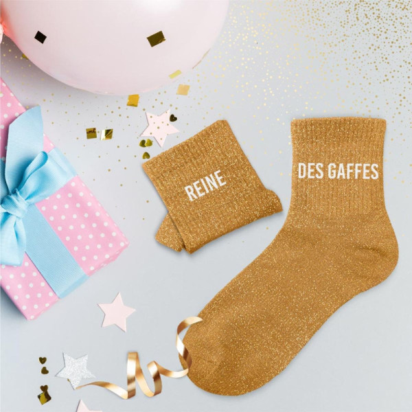 Chaussettes - Femme - Marron avec paillettes - Reine des gaffes - Taille 36/42 - Humour - Cadeau