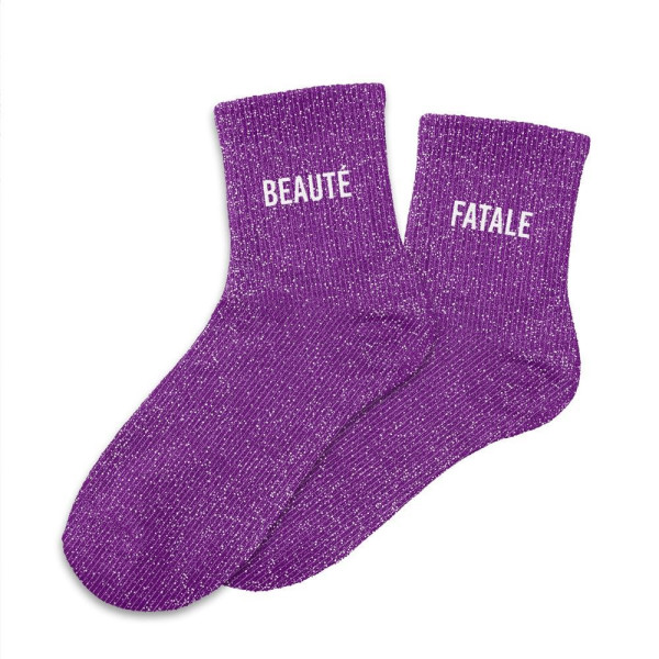 photo-Chaussettes - Femme - Violet avec paillettes - Beauté fatale - Taille 36/42 - Humour - Cadeau
