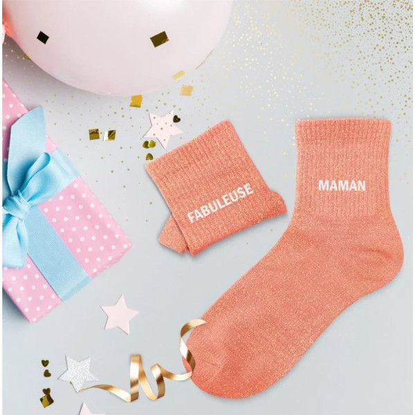 Chaussettes - Femme - Orange avec paillettes - Fabuleuse maman - Taille 36/42 - Humour - Cadeau