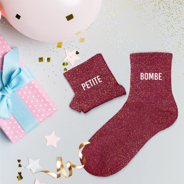 Chaussettes - Femme - Rouge avec paillettes - Petite bombe - Taille 36/42 - Humour - Cadeau