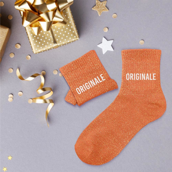 Chaussettes - Femme - Orange avec paillettes - Originale - Taille 36/42 - Humour - Cadeau
