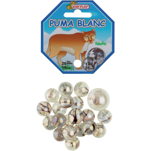 photo-Billes - Filet de 19 billes + 1 calot - Coloris blanc transparent - Puma blanc - Jeu - Enfant