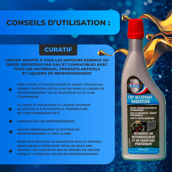 Additif - Nettoyant système refroidissement et chauffage - Radiateur - ERC - 200ml