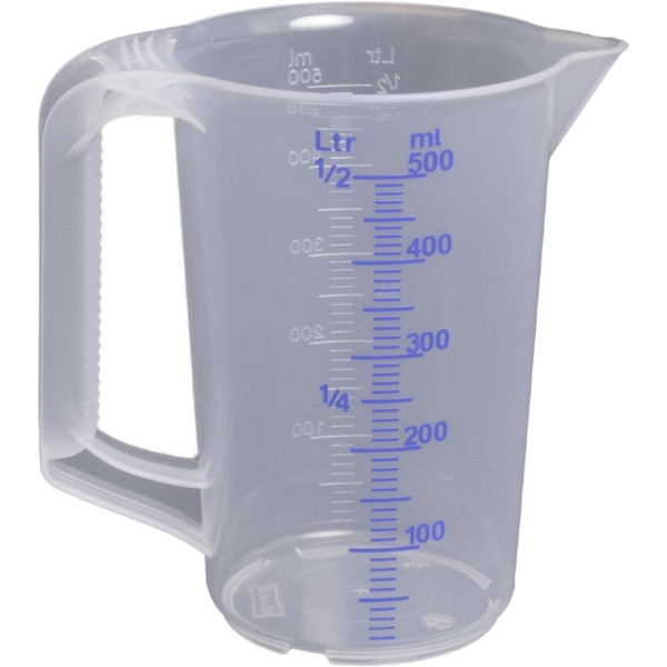 photo-Verre doseur - Gradué - 0,5L - Plastique - Transparent - Anse - Bec verseur