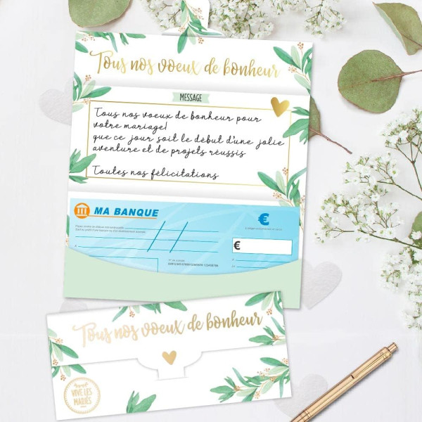 Carte porte-billets - Pour mariage - Pour chèques, billets - Enveloppe incluse