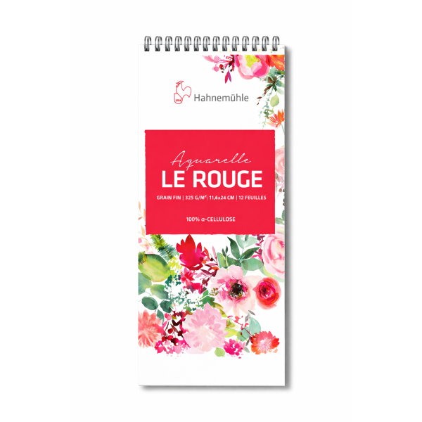 photo-Bloc - Aquarelle - 11,4x24cm - Spirales - 20 feuilles - 325g - Grain fin - Le Rouge - Hahnemühle