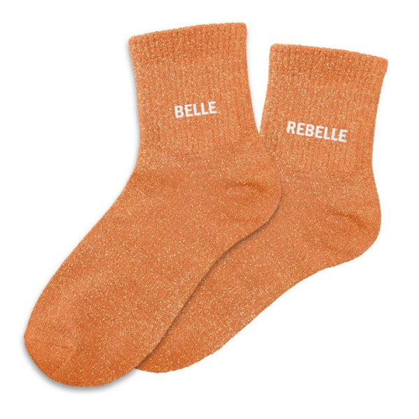 photo-Chaussettes - Femme - Orange avec paillettes - Belle Rebelle - Taille 36/42 - Humour - Cadeau