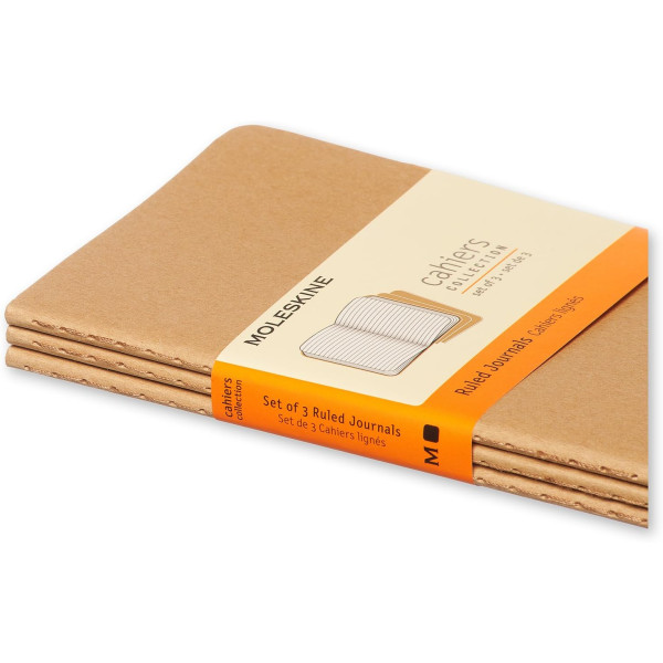 3 carnets - 9x14cm - Kraft - 80 pages lignées - Couverture souple - Moleskine