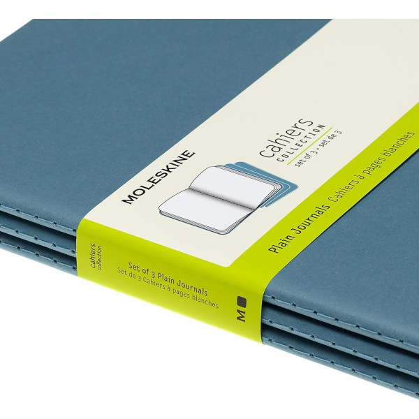 3 carnets - 19x25cm - Turquoise - 120 pages blanches - Couverture souple - Moleskine
