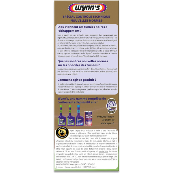 Additif - Traitement nettoyant intégral du système - Essence - Avant contrôle technique - Wynn's