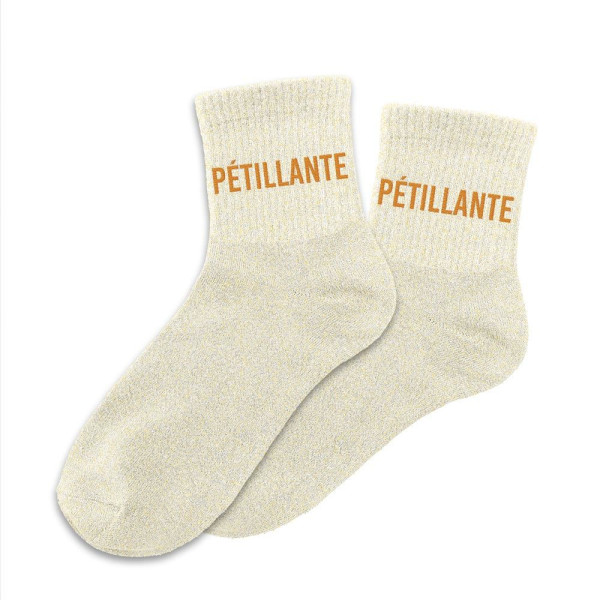 photo-Chaussettes - Femme - Beige avec paillettes - Pétillante - Taille 36/42 - Humour - Cadeau
