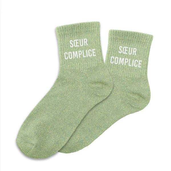 Chaussettes Femme Vert Paillettes - Taille 36/42, Marque STC, Motif « Passionnée » Humour