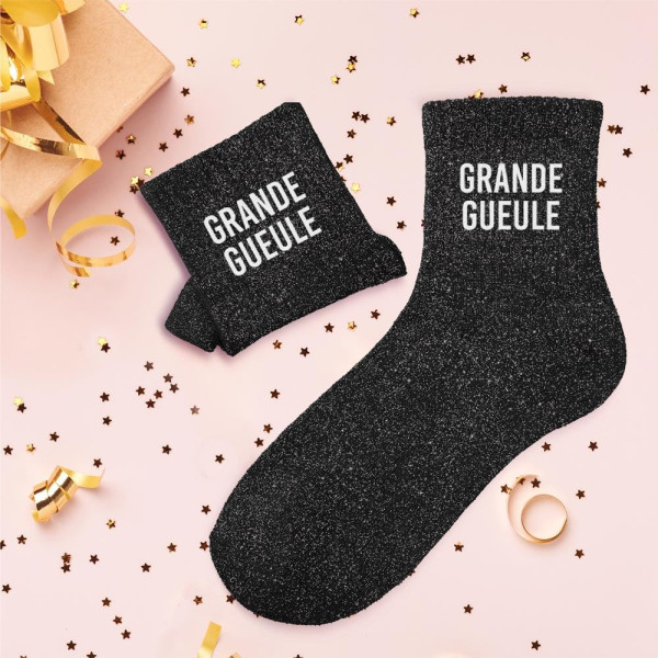 Chaussettes - Femme - Noir avec paillettes - Grande gueule - Taille 36/42 - Humour - Cadeau