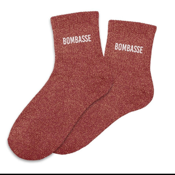 photo-Chaussettes - Femme - Rouge avec paillettes - Bombasse - Taille 36/42 - Humour - Cadeau