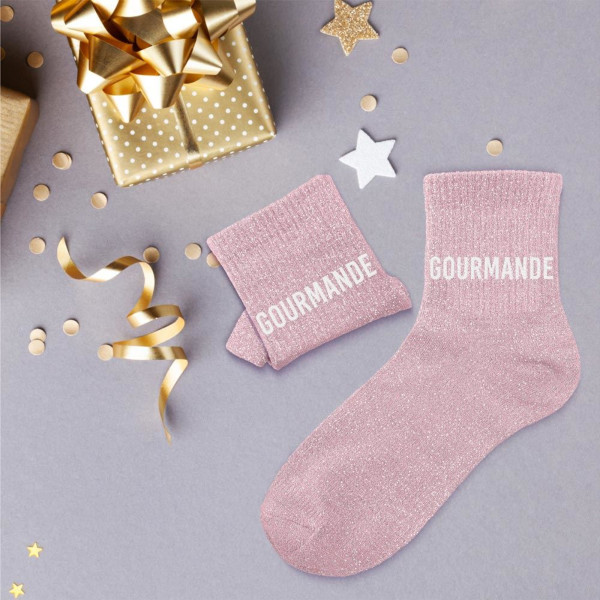 Chaussettes - Femme - Rose avec paillettes - Gourmande - Taille 36/42 - Humour - Cadeau