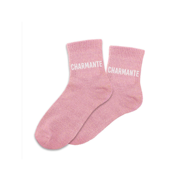 photo-Chaussettes - Femme - Rose avec paillettes - Charmante - Taille 36/42 - Humour - Cadeau