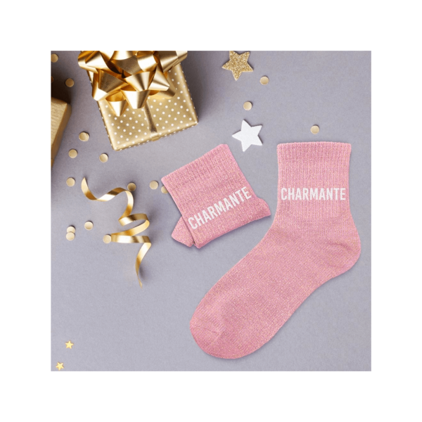 Chaussettes - Femme - Rose avec paillettes - Charmante - Taille 36/42 - Humour - Cadeau