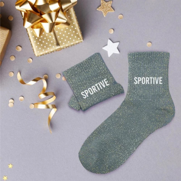 Chaussettes - Femme - Gris avec paillettes - Sportive - Taille 36/42 - Humour - Cadeau